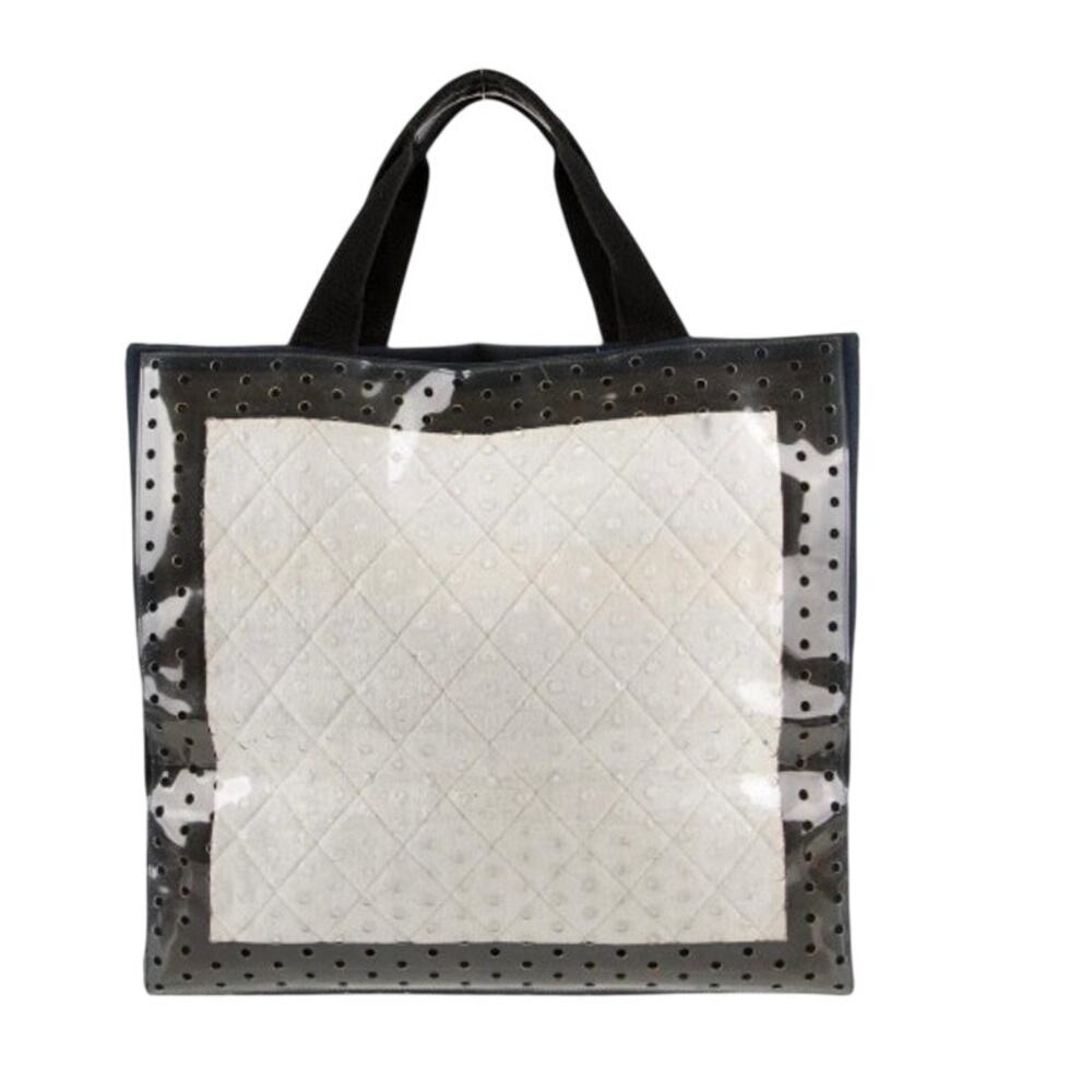 Chanel ENORMOUS tote, black + white fabric w/perforated pvc layer over material - Picture 2 of 16